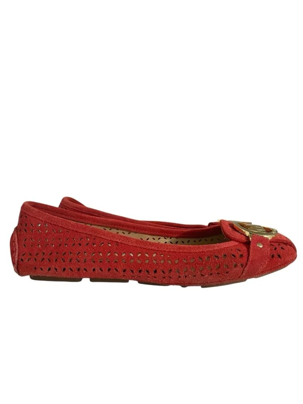 Michael Kors Womens Ballet Flats Size 6 Suede Leather Perforated MK Gold Logo